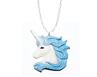 Resin Unicorn Head Pendant in Various Colors with Sterling Silver Chain