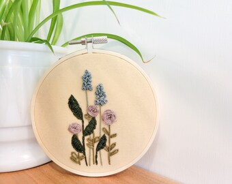 Floral Embroidery Hoop- Handstitched