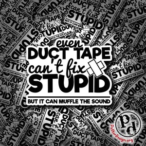 Zelfs ducttape kan dom niet repareren, maar het kan geluid dempen, sarcastische sticker, waterdicht vinyl, hydro, waterfles, yeti, autoraamsticker