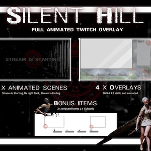 Twitch Overlay - fully animated - Stream Overlays and Decorations - Silent Hill, Retro, Fog, Horror, Gaming - Youtube Overlay