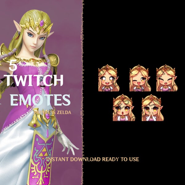 Princess Zelda Emote Pack – 5 Zelda Inspired Twitch and Discord Emotes, High Quality, Transparent Background, Instant Download