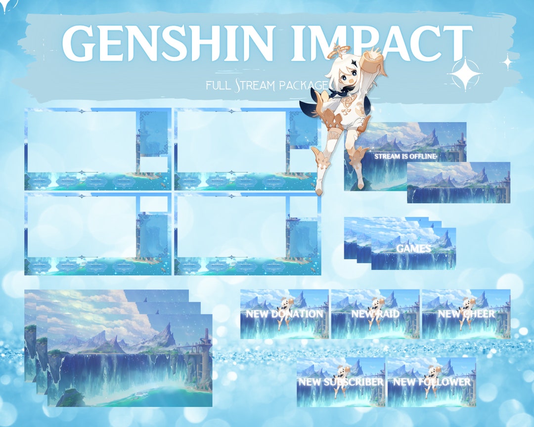 Genshin Impact Inspired Twitch Overlay With Animated Scenes, Alerts, Twitch Badges, Offline and