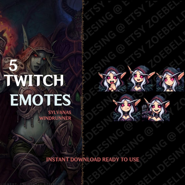 Sylvanas Windrunner Emote Pack – 5 World of Warcraft Inspired Twitch and Discord Emotes, High Quality, Banshee Queen Theme