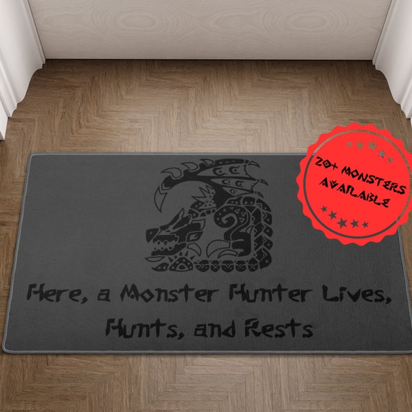 Monster Hunter Custom Doormat - 'Here a Monster Hunter Lives, Hunts, and Rests' with Choice of Monsters from Over 20 Options