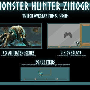 Animated Twitch Overlay / Stream Pack - Monster Hunter Rise / Sunbreak - Zinogre - Full HD & WQHD