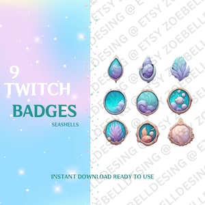 Cute Ocean inspired Sub Badges for Twitch | Bit Badges | Seashell Sub Badges | Kawaii Sub Badges | Discord Badges | Clam | Pastel | Mermaid