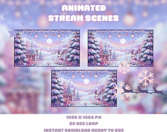 Twitch Overlay | Animated scenes | Pixel Art | Pink deer with gifts | Starting Soon, Be Right Back, Stream Is Ending | OBS | Streamlabs