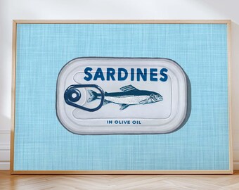 Vintage Sardine Tin Poster, Retro Kitchen Art (Digital Download)