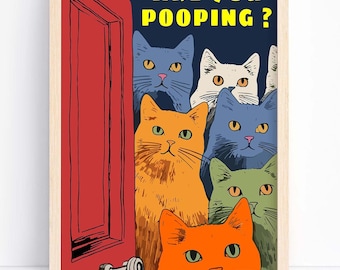 Funny Cat Bathroom Print | Pooping Humor Toilet Poster (Digital Download)