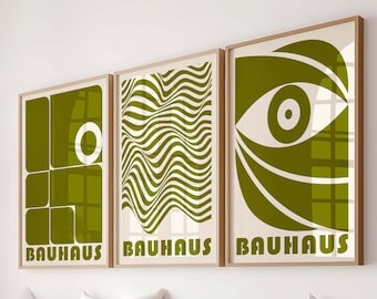 Stampa geometrica, set di 3 stampe murali Bauhaus, poster minimalisti, arredamento moderno di metà secolo