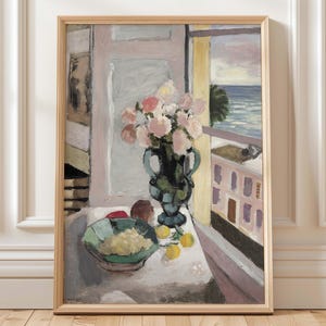Henri Matisse Still Life Print Open Window Vase with Roses Bowl of Lemons Coastal Seaside View Fauvist Wall Art Digital Download Poster HMS5