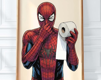 Funny Superhero Toilet Paper Bathroom Art Print (digital Download