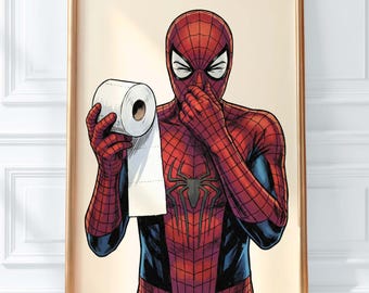 Funny Superhero Bathroom Wall Art | Spider-Man Toilet Paper Poster | Humorous Restroom Decor | Digital Download