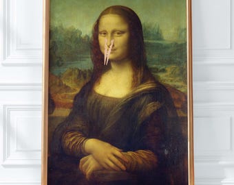 Funny Mona Lisa Bathroom Print, Surreal Altered Art (Digital Download)