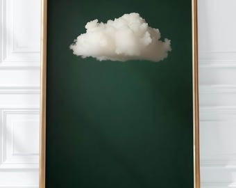 Emerald Green, Cloud Print: Minimalist, Bedroom Wall Art (Digital Download)