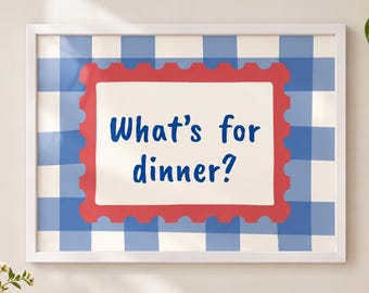 What's For Dinner Kitchen Wall Art | Retro Checkerboard Typography | Funny Dining Quote | Printable Digital Download