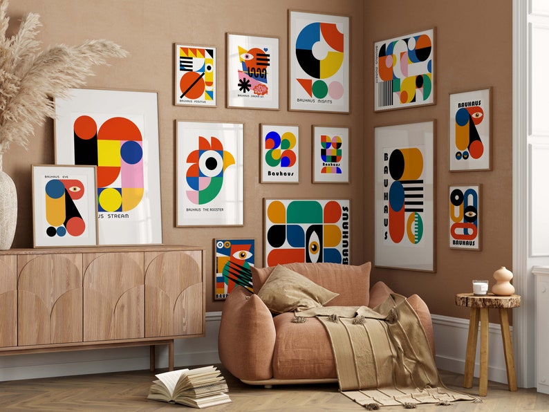 Bauhaus poster set of 900 premium printable wall art prints mid century modern minimalist abstract geometric bundle, digital print download image 3