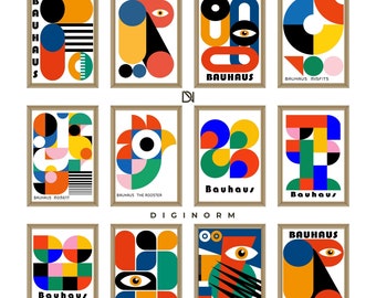 Lot de 15 affiches du Bauhaus, impression d'art mural imprimable premium, téléchargement numérique de lot géométrique abstrait minimaliste moderne du milieu du siècle