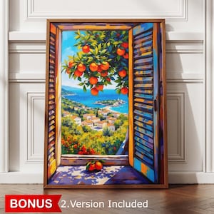 Henri Matisse Inspired Open Window Print Coastal Fauvist Painting Orange Tree View Modern Mediterranean Art Digital Poster Exhibition HMS1