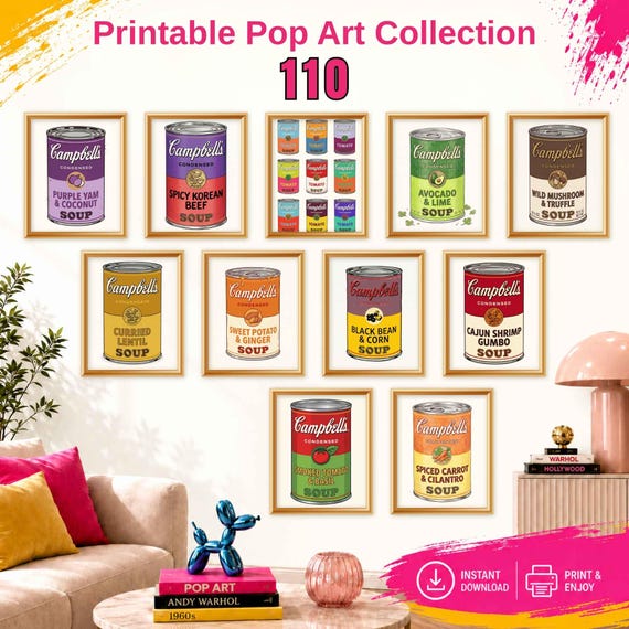 Pop Art Poster Bundle, Printable Wall Decor Set, Warhol Inspired Collection, Colorful Gallery Prints, Retro Digital Download