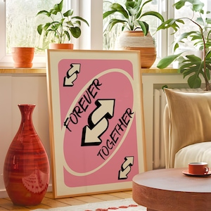 Para sempre juntos, jogue com arte de parede de cartas reversas, pôster engraçado de meme, download digital, tipografia rosa e preta, impressão de cultura pop, decoração de sala de jogos, meme