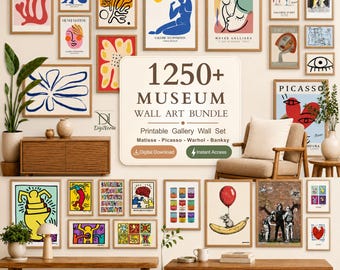 Paquete de más de 1250 láminas de arte mural de museos, inspiradas en Matisse, Picasso, Warhol y Banksy, conjunto imprimible para galería de arte, descarga digital.