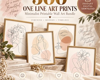 Paquete de 500 láminas de arte de una sola línea, decoración minimalista de pared con mujeres, dibujos del cuerpo femenino, conjunto de galería imprimible estilo boho, descarga digital.