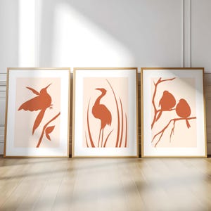 Minimalistische Vogel Wandkunst Boho Vogel Poster Abstrakte Natur Silhouetten Moderne Terrakotta Dekor skandinavischen Stil Zeitgenössischen Vogel Digital