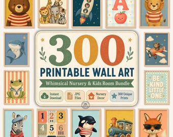 Paquete de láminas decorativas para pared infantiles, láminas imprimibles para guardería, láminas de animales originales, decoración para sala de juegos, pósteres de safari, espacio y océano, paquete de descarga digital.