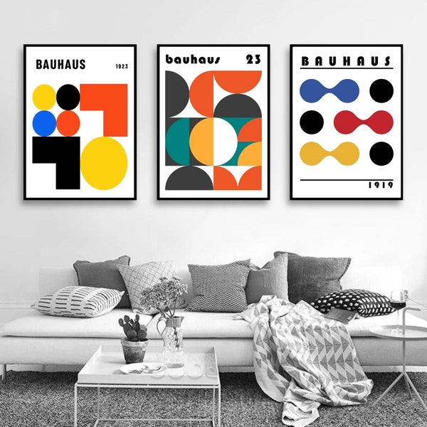 Bauhaus Colored Collection Art Set of 12 Prints & Digital Posters Inspired by Iconic Design Elevate Your Space Wall Art