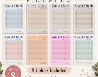 Blank Guest Check Printable Wall Art | Retro Restaurant Receipt | Vintage Kitchen Dining Poster | 8 Color Digital Download
