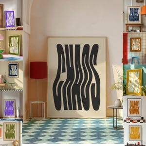 CHAOS Poster wellenförmiger Druck großer ästhetischer Raum Dekor 70s Trendy Multicolor Wand Kunst Bauhaus Stil Poster Retro Typografie 15 Farbe