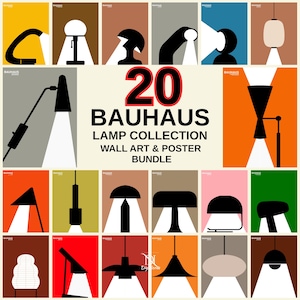 Bauhaus Lamp Poster Set, Geometric Mid Century Modern Art (Digital Download)