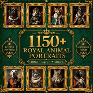 1150+ Royal Pet Portrait Bundle, Renaissance Dog Cat Animal Art Prints, Vintage Printable Wall Decor, Instant Download