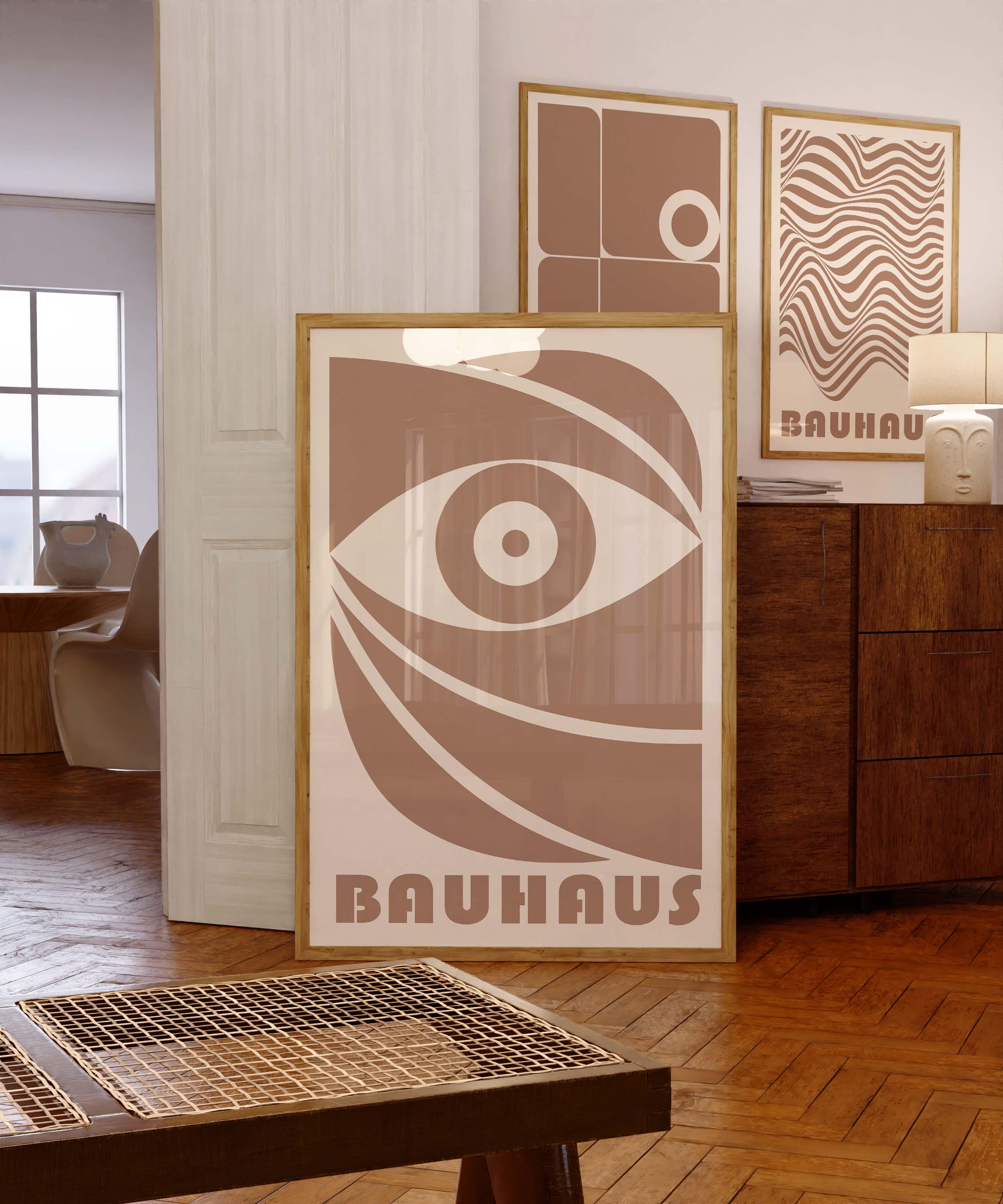NonPi【3点セット】幾何学　モダン　インテリア　BAUHAUS バウハウス ウォールアート 3点セット - ブラウンテラコッタ抽象画