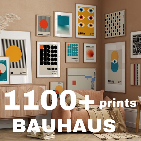 Bauhaus-posterset van meer dan 1100 premium afdrukbare muurkunstafdrukken uit het midden van de eeuw moderne minimalistische abstracte geometrische bundel digitale printdownload