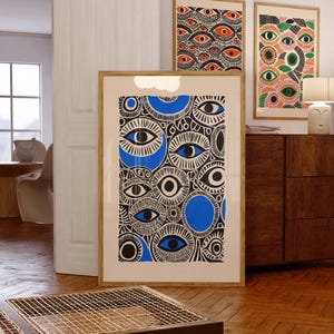 Surreal Eye Collage Print: Bold Blue Black Wall Art (Digital Download)