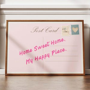 Home Sweet Home My Happy Place, affiche vintage de carte postale, impression horizontale tendance, art mural d'appartement, art mural rétro girly mignon, impression numérique