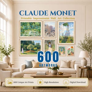 600 Claude-Monet-Kunstdrucke im Set, impressionistische Wandkunst-Kollektion, Seerosen-Druckset, Vintage-Kunst aus Frankreich (digitaler Download)
