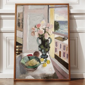 Henri Matisse Still Life Print Open Window Vase with Roses Bowl of Lemons Coastal Seaside View Fauvist Wall Art Digital Download Poster HMS5