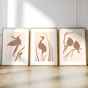 Minimalist Bird Wall Art Boho Vogel Poster Abstrakte Natur Silhouetten Modernes Braun Dekor Skandinavischer Stil Zeitgenössischer Vogel Druck Digital