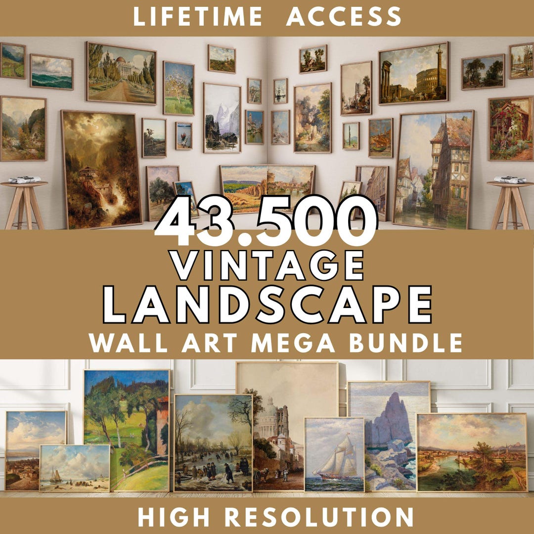 Vintage Landscape Painting Set | Rustic Country Antique Art (digital ...
