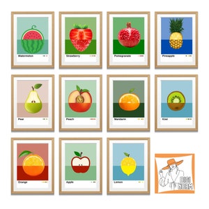 Kitchen wall art Set of 11  Fruits Prints Set  Dining Room Wall Decor  Minimalist Printable Art  Modern Kitchen Decor  Digital poster