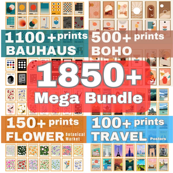 1850+ Gallery Wall Set, Mega Bundle, Bauhaus Wall Art, Boho Bohemian Poster, Flower Botanical Wall Set, Travel poster, Digital Download