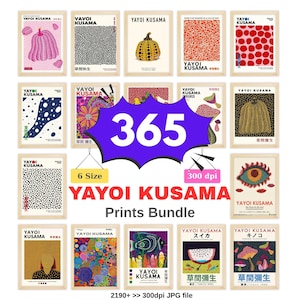Yayoi Kusama-inspirerad utskrivbar väggkonst, japansk abstrakt posterset, prickig tavelvägg, moderna digitala tryck