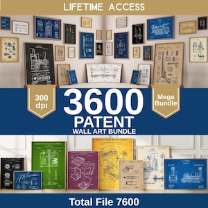 3600 Mega Vintage Patent Posters Bundle, Digital Print Set, Retro Blueprint, Gift for Engineer Men Her, Minimalist Printable Wall Art poster