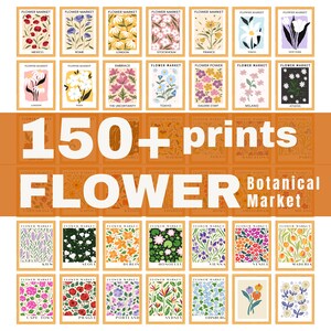 Set di stampe del mercato dei fiori di 150 set da parete per gallerie di fiori, poster floreali alla moda, pacchetto di stampe artistiche colorate, set di arte botanica, download digitale