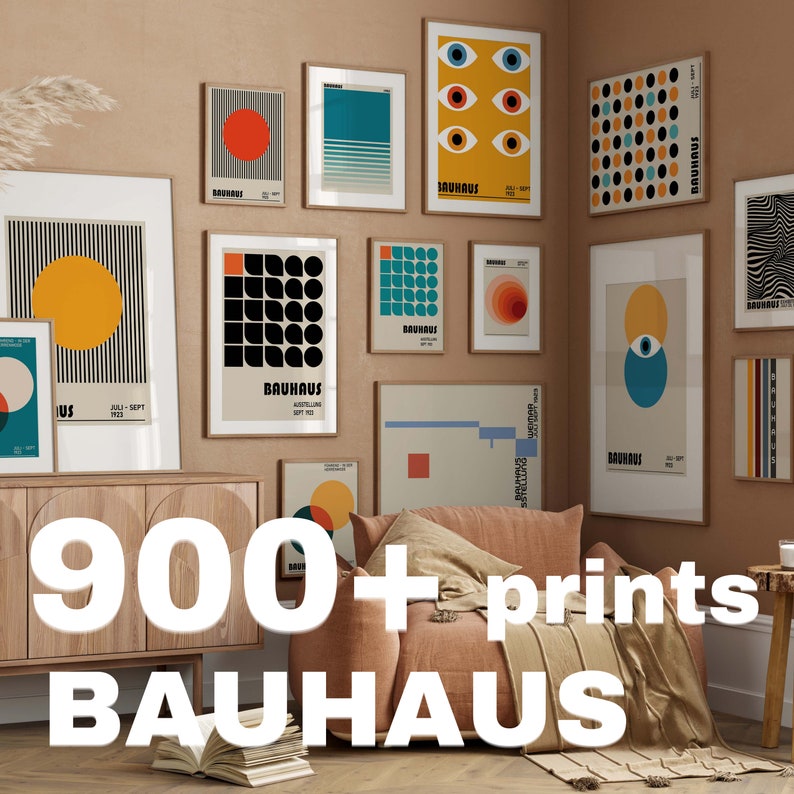 Ensemble d'affiches Bauhaus de plus de 900 impressions d'art mural imprimables premium, lot géométrique abstrait minimaliste moderne du milieu du siècle, téléchargement d'impression numérique image 1