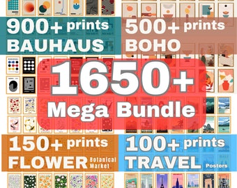 1650+ Set da parete per gallerie, Mega Bundle, Arte da parete Bauhaus, Poster Boho Boho, Set da parete botanico floreale, Poster di viaggio, Download digitale