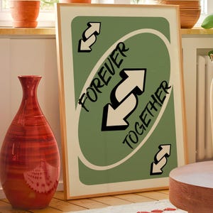 Para sempre juntos, jogo de cartas reversas, arte de parede, pôster engraçado de meme, download digital, tipografia verde e preta, impressão de cultura pop, decoração de sala de jogos, meme